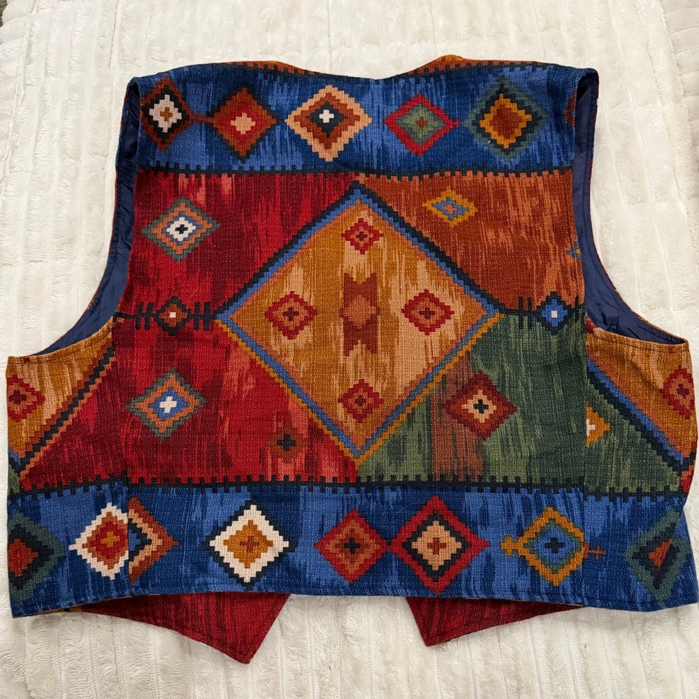 VINTAGE Western Vest Concho Buttons" Southwestern Aztec Vest L Cowgirl Festival - Picture 4 of 11